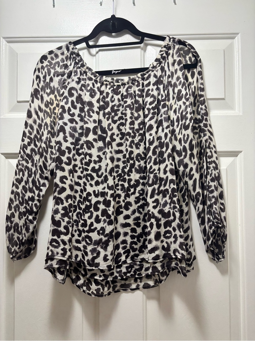 Sanctuary Black and White Leopard-Print Peasant Blouse